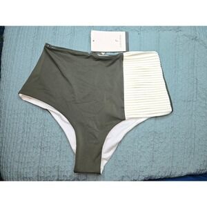 NWT Juan De Dios Frida Ribbed High-rise Bikini Swim Bottom Khaki Green Swim SZ S